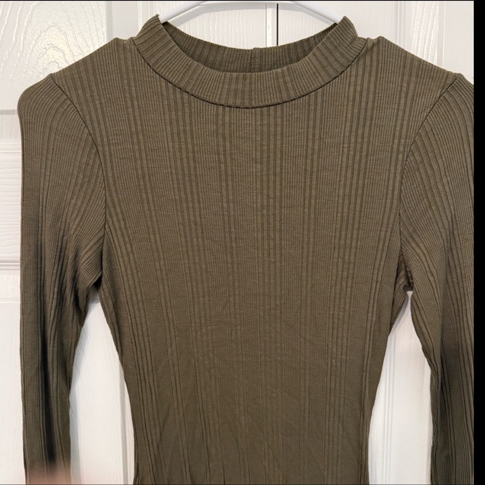 Windsor Olive Basic Ribbed Knit Mini Dress - Picture 3 of 4
